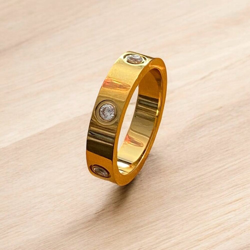 Gold Plated Cubic Zirconia Studded Ring  NEW